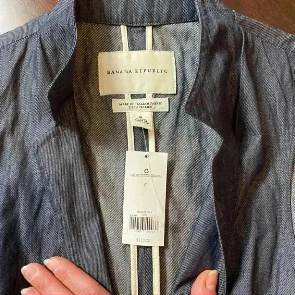 Banana Republic Vest Tailored Ruffle Italian Cotton Sleeveless Blue Size 6 NWT - Picture 14 of 16